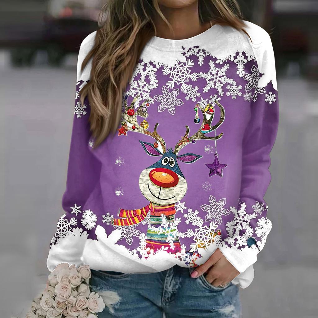 Dámské topy s kulatým výstřihem Bavlna Dámská Ležérní móda Potisk Dlouhý rukáv Svetr s výstřihem Halenka