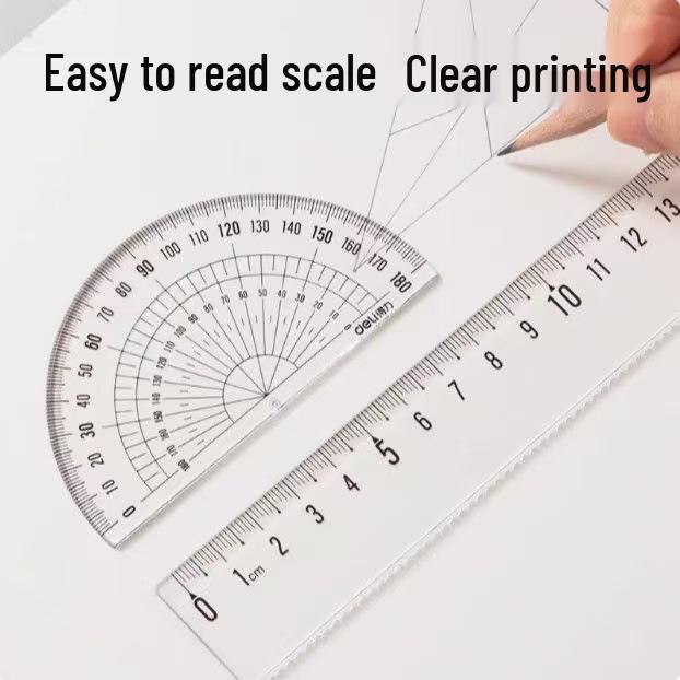 Deli Large Drawing Tool Set: 15cm Ruler, Triangle, Protractor for Students