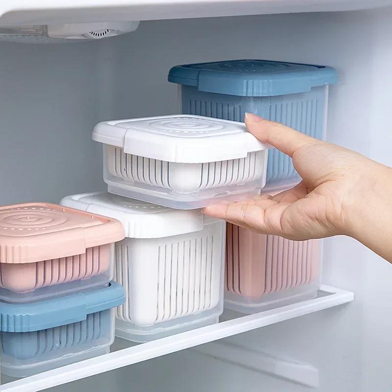 Two-layer Mini Refrigerator Organizer Sealed Onion Fruit Food Drain Storage Box Container Gadget Inner Sieve Separable Boxes