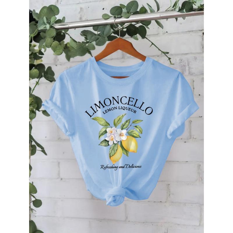 

Летняя футболка из чистого хлопка с короткими рукавами и круглым вырезом с принтом лимонного узора L
