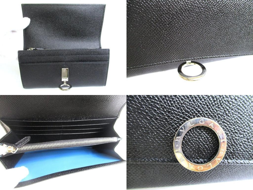 Authentic BVLGARI Black Leather Logo Clip Bifold Long Wallet #a842  Refurbished