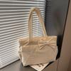 Bow tote bag for women, daily class commuting, versatile sweet girls simple and light handbag shoulder bag coffee color