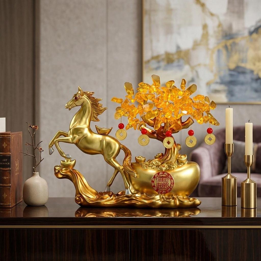 Decorative Horse Sculpture, Resin Ornament, Standing Figurine, Original Symbol of Wealth And