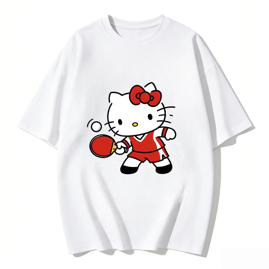 2026 new Summer HelloKitty Cute Graphic Tee Casual Short Sleeve Cotton Top for Women Girls Kawaii Cartoon Print Streetwear