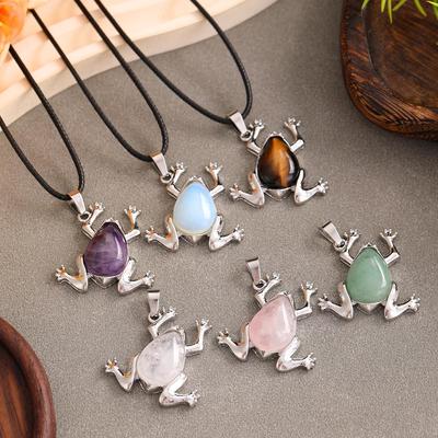 Colgante de Rana Ojo de Tigre Amatista - Accesorio de Piedra Natural Hecho a Mano