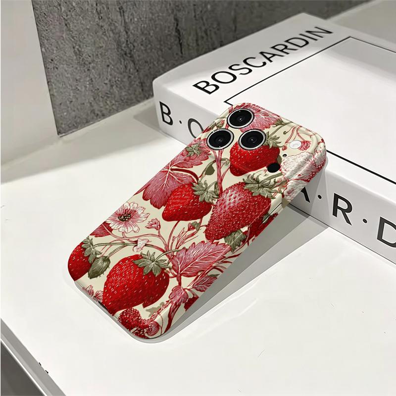 Antique Botanical Strawberry Floral Sketch Print Graphic Art Film Aesthetic Protective Shockproof Bumper Phone Case For iPhone 14 15 16 Pro Max Plus
