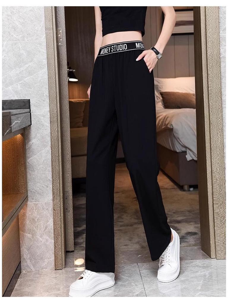 Girls' Summer 2024 Ice Silk Casual Sports Pants: Loose Straight-Leg Chiffon for Middle & High School Students