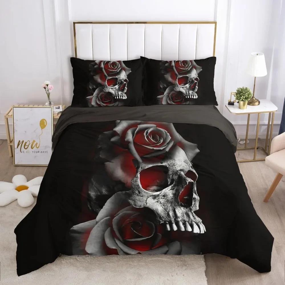 3D Scream Horror Skull Duvet Cover Set Queen Size Sugar Skull Bedding Sets Single Twin Full King Comforter Cover Bedroom Decor