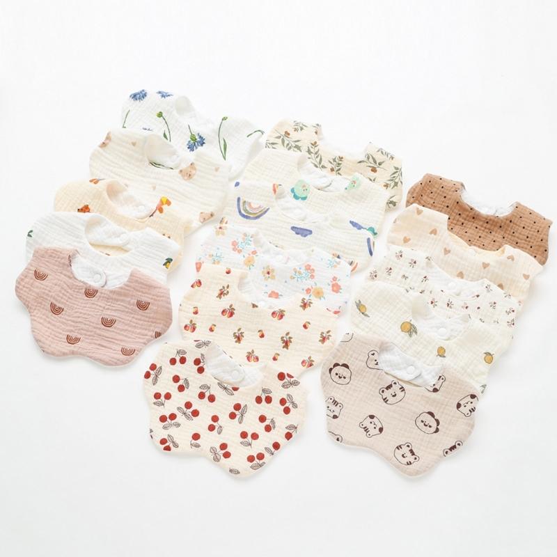 Floral Feeding Bib Baby Burp Cloth Bib for 0-18Month Infant Gender Neutral Gauze Cotton Teether Drooling Bib for Newborn