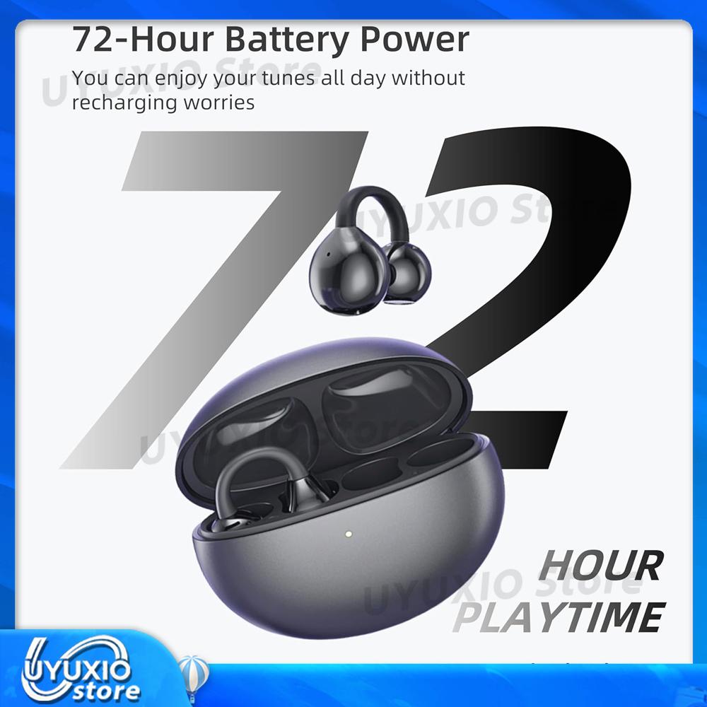 Clip on Wireless Earphone BT 5.4 OWS Earbuds with 72H Play Time Long-Battery Life Ear Buds IP56 Waterproof Headphone for