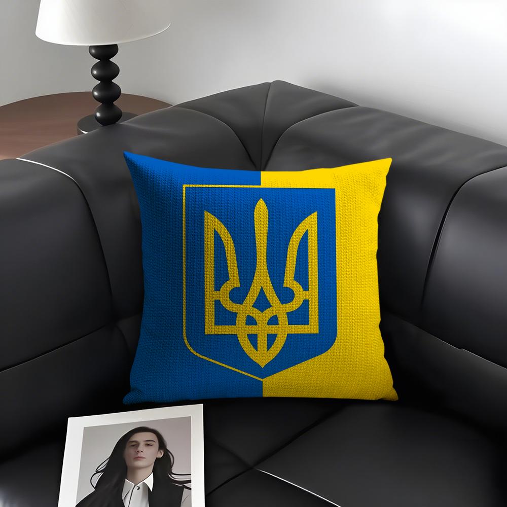 Ukraine Flag Aesthetic Hot Cushion Cover Natural Linen Organic Fabric Double-Sided Printing Sofa Home Decor Gift Pillow Case