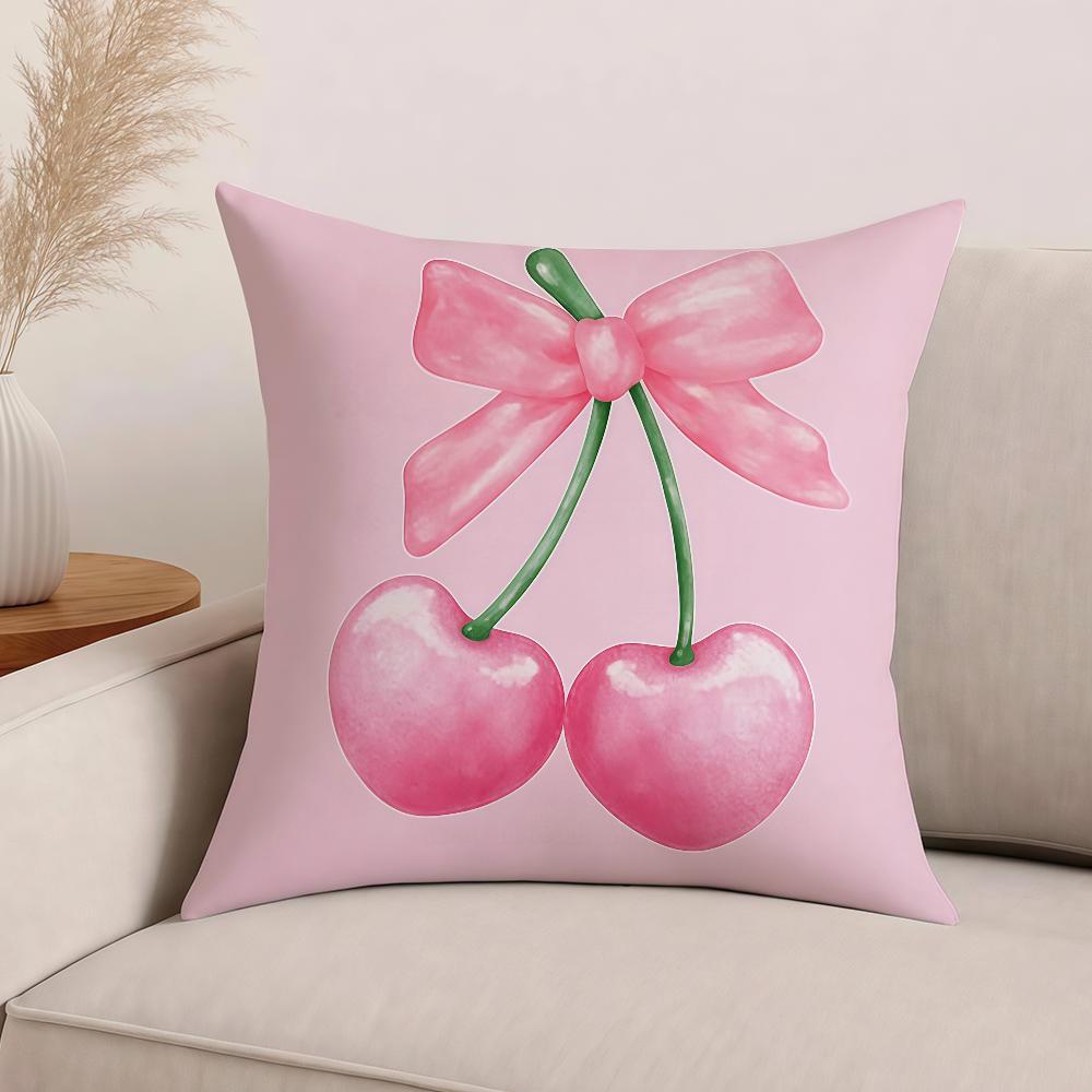 Art Pink Bow Cherry Lovely Kawaii Pillow Case Office Cushions Suitable For Sofa Car Bedroom Decorative Cushion Cover