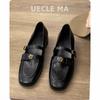 Schafsleder-Modell~ echtes Leder Retro Mary Jane Damenschuhe Ein-Wort-Schnalle mit Loafer kleine Lederschuhe mittlerer Absatz weiche Sohle Französisch einzeln sch