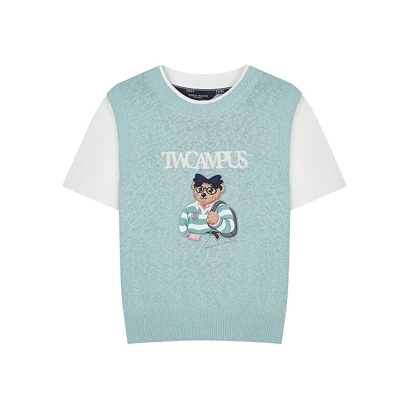 Teenie Weenie Women's Bear Patchwork Short Sleeve Knit Sweater