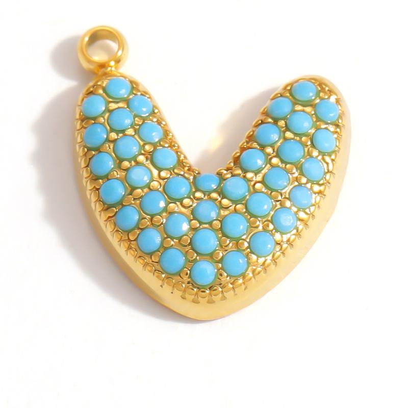 Capital A-Z Initial Letter Pendants Pave Blue Synthetic Stone Minimalist Jewelry Charm for DIY Craft Accessory