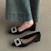 Elegant temperament thick heel single shoes year-round legs long pointed head satin Korean version high heels college style