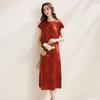 New Chinese Style Mulberry Silk Short-Sleeve Dress
