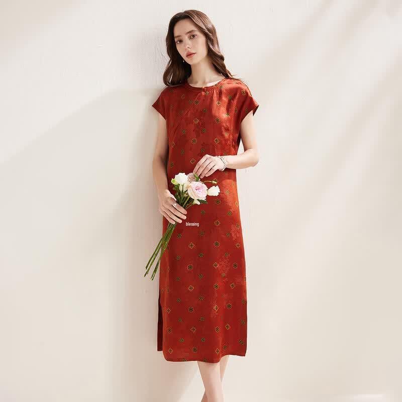 New Chinese Style Mulberry Silk Short-Sleeve Dress