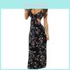 Maxi Abito Floreale Nero Sexy da Donna con Design Cut-Out Perfetto per Vacanze Boho al Mare