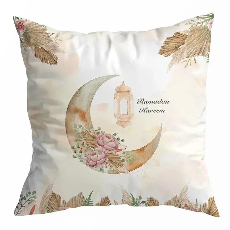 Ramadan Decoration 2024 Mubarak Cushion Cover Cotton Eid Mubarak Islamic Muslim Happy Eid Mosque Pillowcase Party Supplies
