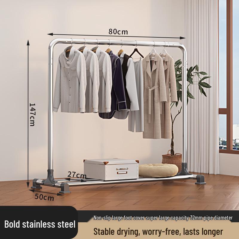Sturdy Stainless Steel Clothes Drying Rack with Single Rod for Indoors and Outdoors