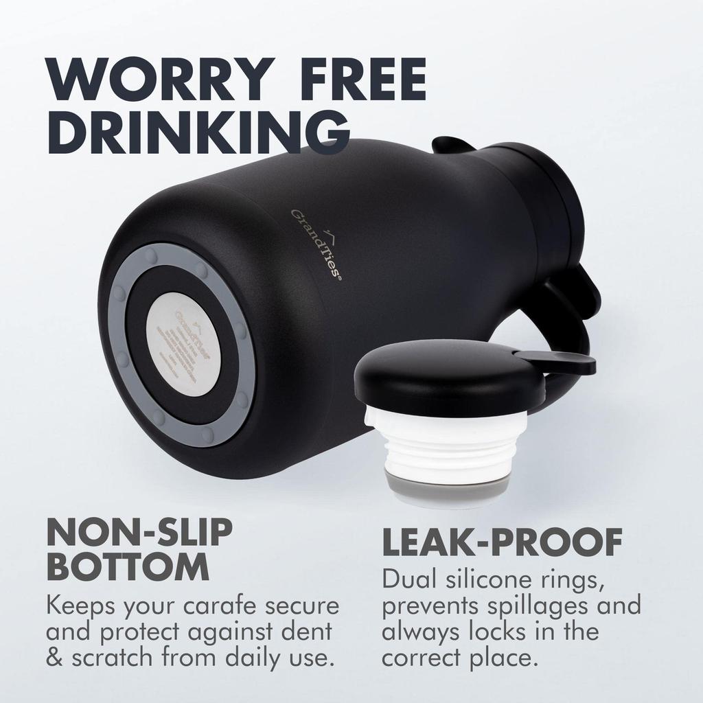 GrandTies 61 Stainless Steel Thermal Coffee Carafe - Insulated Double-Walled Vacuum Coffee Thermos, Coffee Pot, Hot Water Dispenser, 12-Hour Warmth