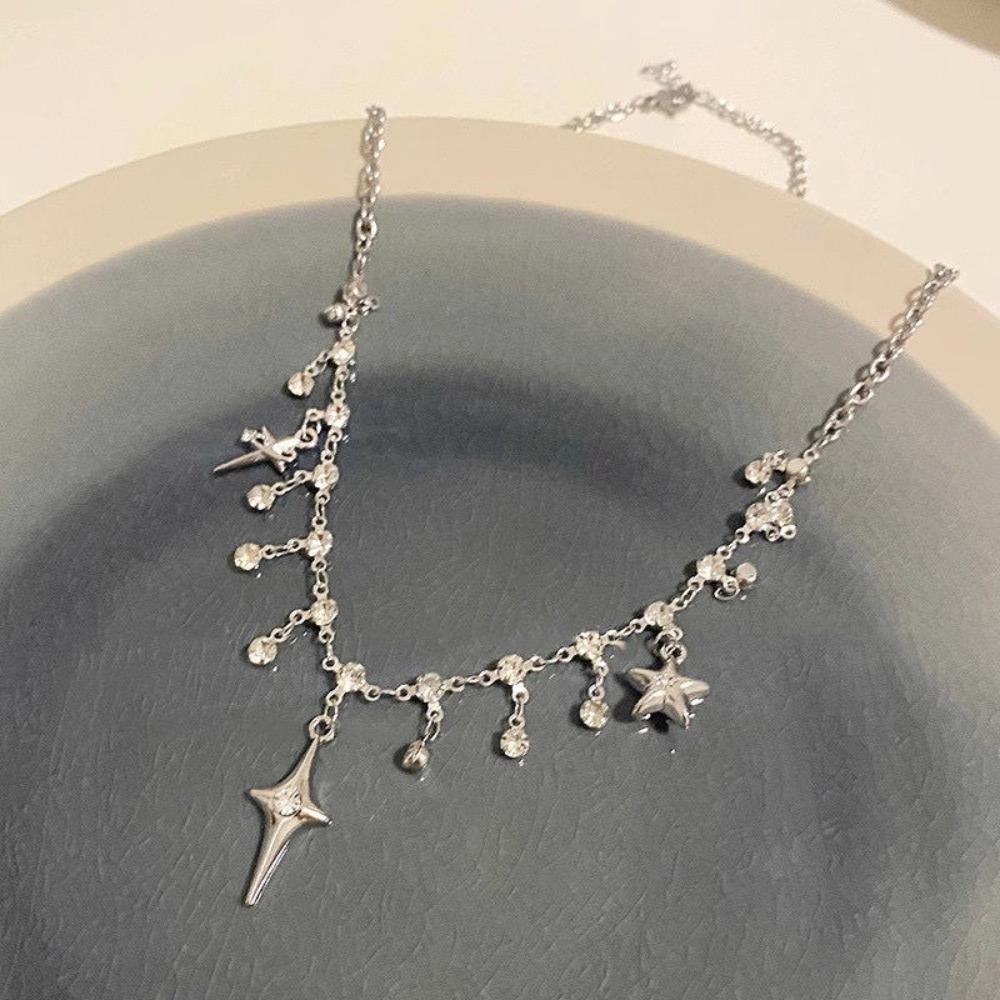

Silver Harajuku Tassel Necklace Zinc Alloy Aesthetic Charm Necklace Fashion Jewelry срібний