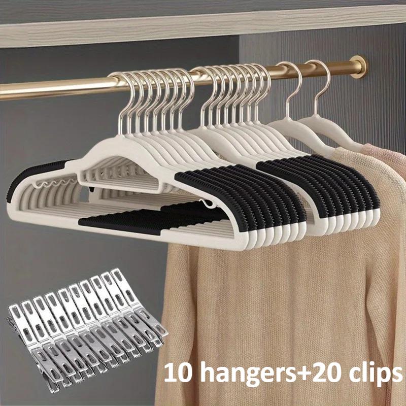 30pack (10 Velvet Hangers and 20 Clips), Heavy-duty Anti Slip Hanger for Wardrobe Organization,Various Color of Household Hanger