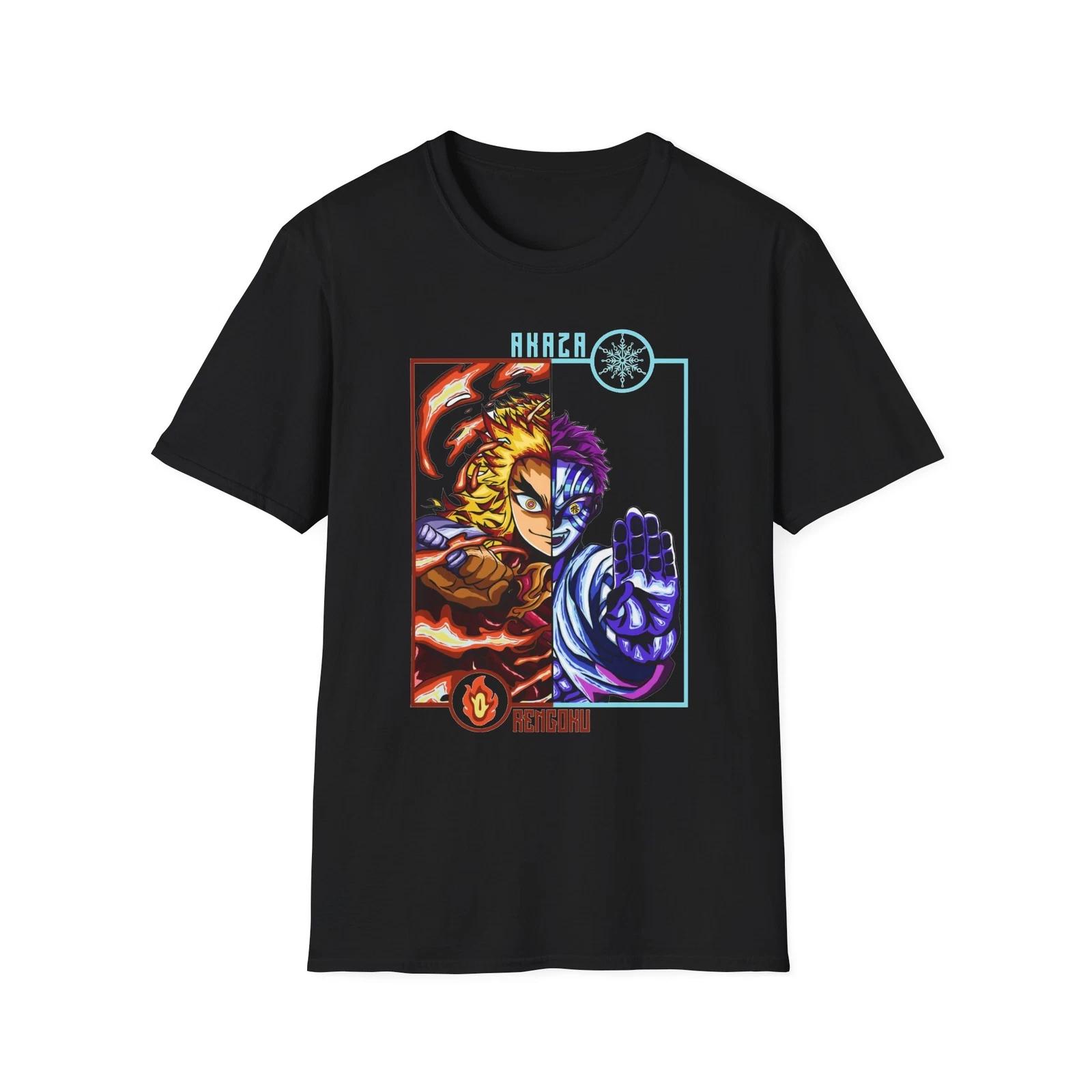 Unisex JL Anime T-Shirt Softstyle Front and Back Printed - JJK Akaza vs Rengoku 140
