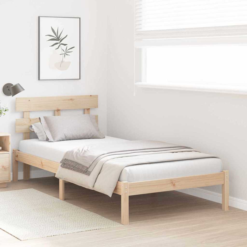 Brown Bed Frame with Headboard 90 X 190 Cm Solid Pine Wood