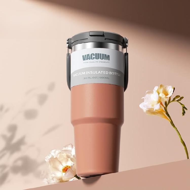 Tazza d'Acqua da 900ML con Tappo a Cannuccia, Tazza da Caffè Termica Sottovuoto in Acciaio Inossidabile per Bevande Fredde e Calde, Bicchieri Isolanti