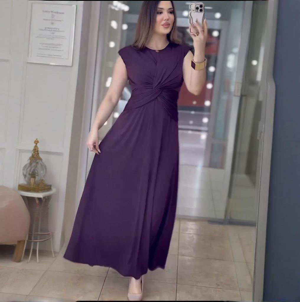 2025 Summer European & American Women's Sleeveless Solid Color Evening Dress with Round Neck