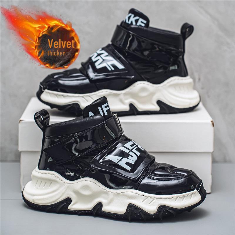 

Мужские зимние высокие ботинки для снега на толстой подошве: Модная обувь для пап, увеличивающая рост 44 чёрный