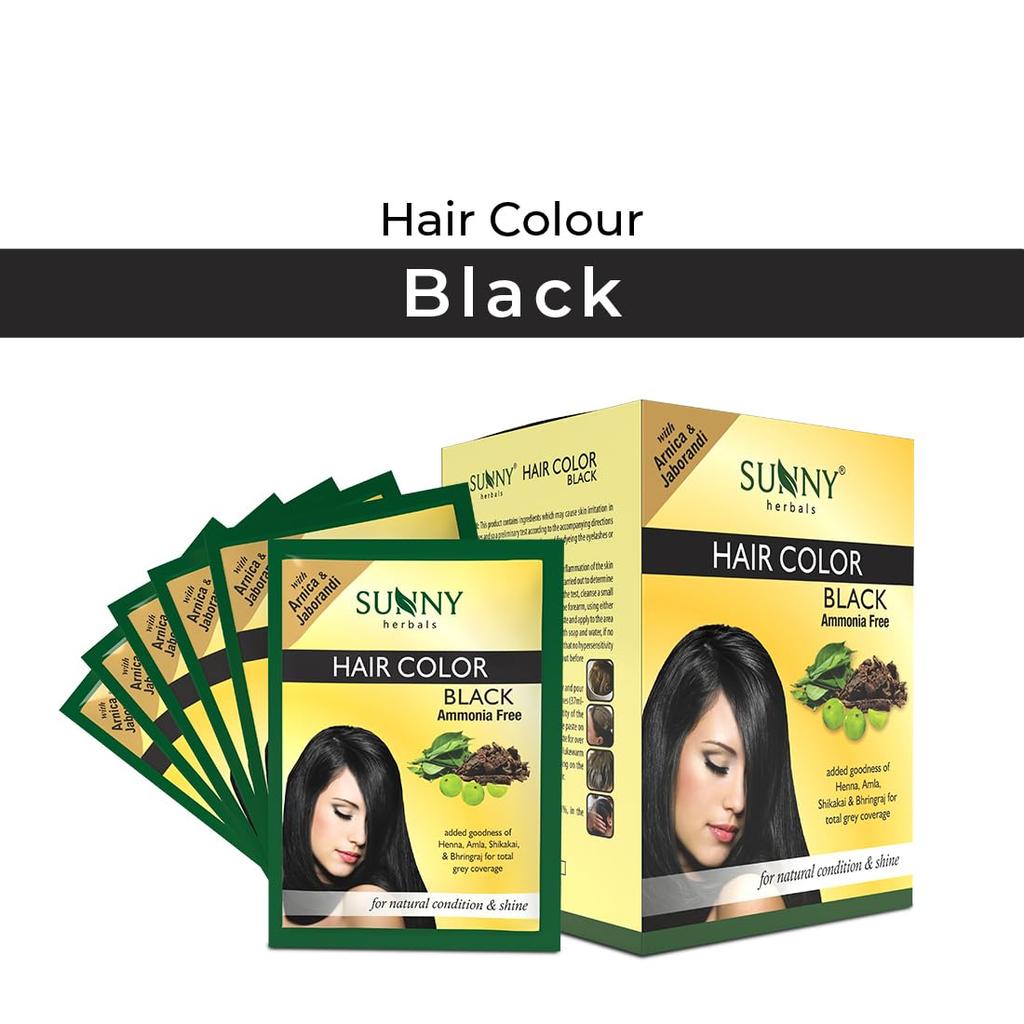 Sunny Coloration Cheveux Henné Noir Base Naturelle Coloration Cheveux aux Herbes 20g X Lot de 12 Pour Cheveux Plus Foncés et Brillants