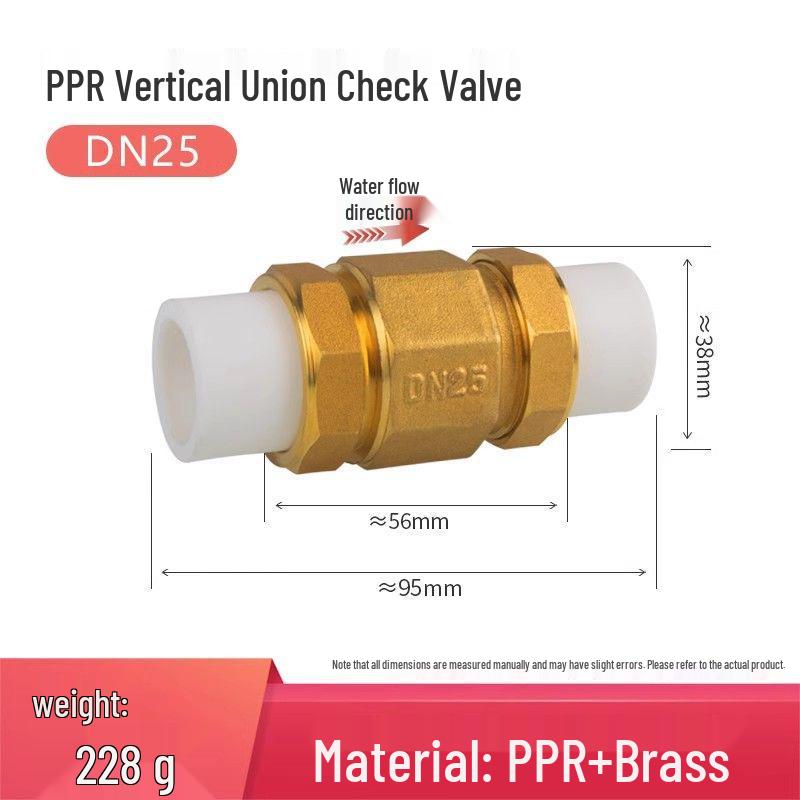 Copper Horizontal Bathroom Double Backflow One-Way Check Valve, Household Water Pipe Fittings, Non-Return Valve, 4/6 inch (DN20/25).