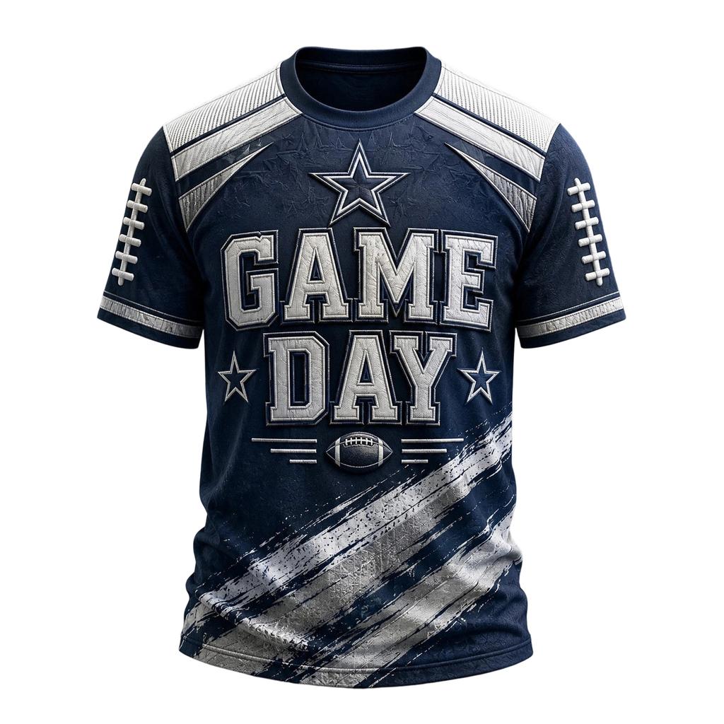 Herren Casual Rugby-Print Hals Kurzarm T-Shirt, Passform