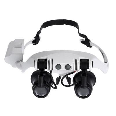 Tête portant Loupe Loupe 10x15x20x25x2 Loupe à lumière Led Double oeil bijoutier montre horloge réparation Loupe Microscope