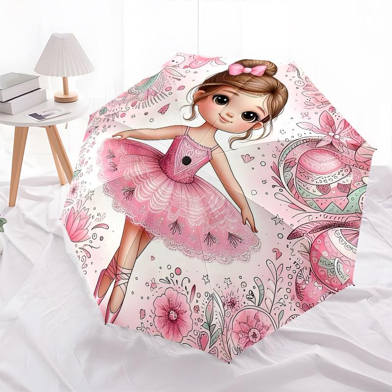 Ballerina, Rosa Automatischer Faltregenschirm 8 Rippen Leichtes Design, Langlebiger Eisenrahmen, Kompakt und Tragbar, Ideal für Geburtstag oder Weihnachten