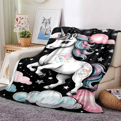 1pc Unicorn Clouds Blanket Lightweight Flannel Throw for Sofa Bed Travel Camping Livingroom Office Couch Chair