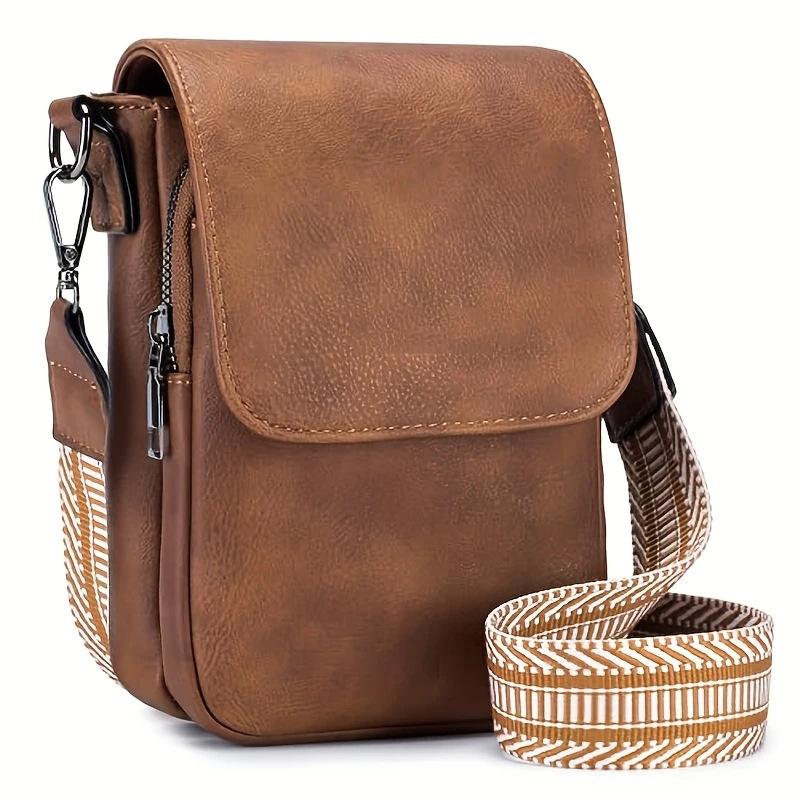 houlder messenger multi-zipper messenger bag women s shoulder bag retro  leather women s messenger bag adustable versatile коричневый