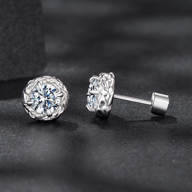WOSTU Classical Round 1 CT Moissanite Stud Earrings For Women 925 Sterling Silver Cube Earrings Moissanite Wedding Jewelry