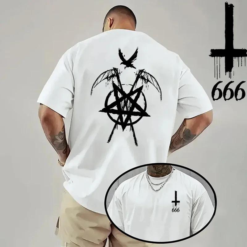 Hot 2026 Unisexs Tshirt Spring Summer Daily Casual Fashion Short Sleeve 8 Styles Satan Inverted Cross Prints Patterns Oversize