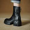 Fashion NEW Autumn Women Boots Genuine Leather Shoes for Women Round Toe Chunky Heel Shoes Concise Zip Platform Boots Soft Daily Shoes