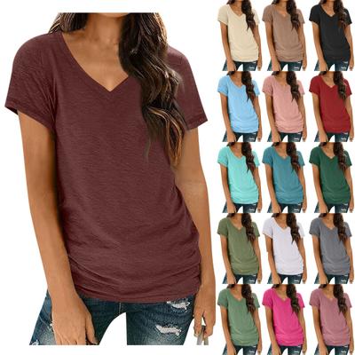 Trička s krátkým rukávem a výstřihem do V pro ženy, módní topy, moderní lehký měkký ležérní letní top