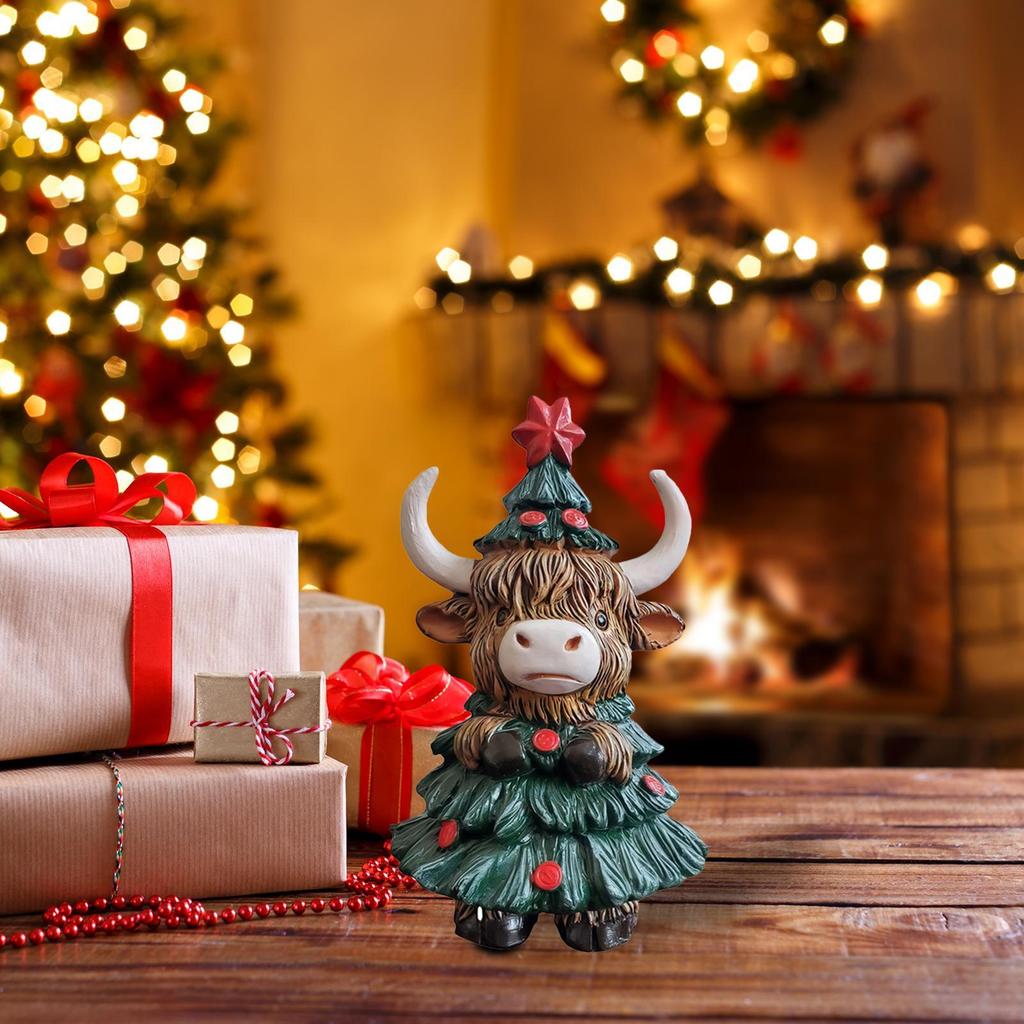 Highland Cow Figurine Christmas Highland Cow Figure Rustic Cute Ornament For Dorm Farmhouse Bathroom Classroom Kitchen Nursery