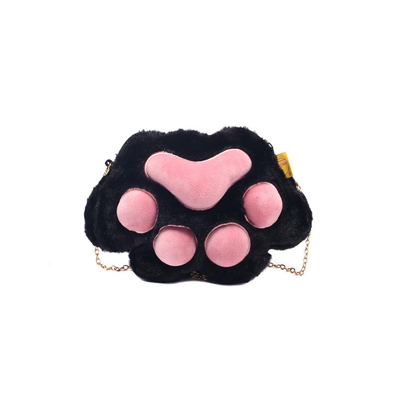Plush Cat Paw Mini Crossbody Bag With Zipper Closure For Daily Casual Use