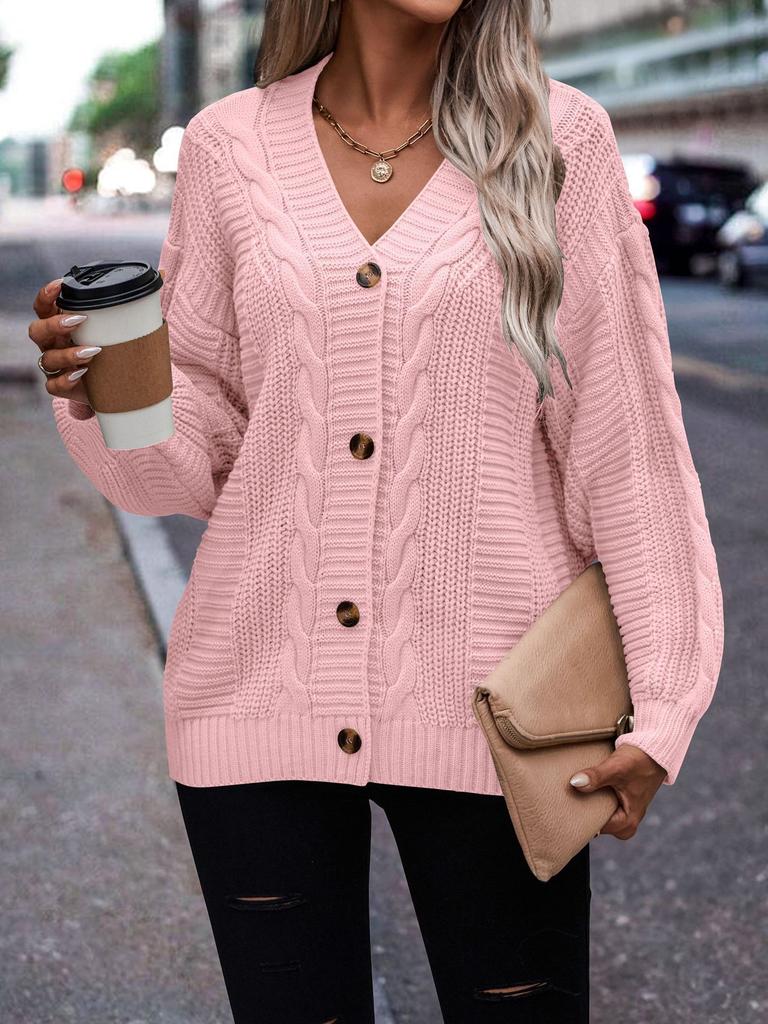 Europe beautiful women knitted cardigan autumn new loose V-neck sexy sweater lantern sleeve jacket