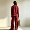 Women's 2-Piece Set, V-Neck Long Sleeve Top and Wide Leg Pants Outfit