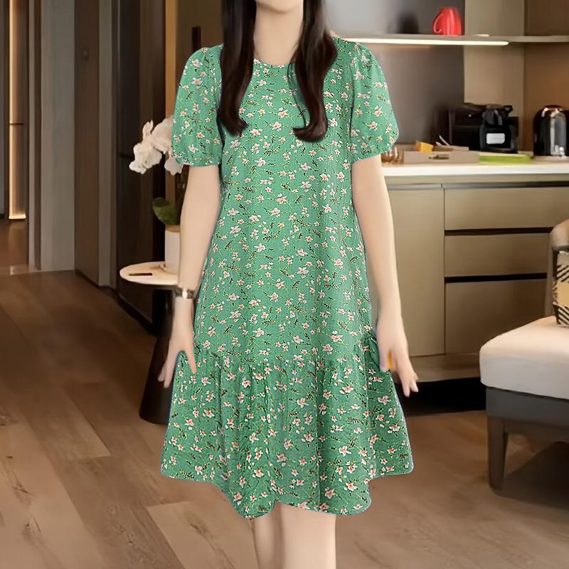 

ZANZEA Women Casual Round Neck Floral Print Summer Short Sleeve Dress S зелений