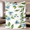 2026 Latest Flannel Blanket | Watercolor Blue Flowers Pattern, Digital Printing, Multipurpose Use, All Seasons, Ultrasonic Embossing, Polyester